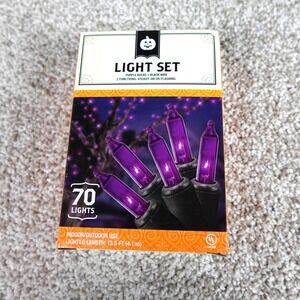 70 Count Purple Halloween String Lights Indoor Outdoor Use 13.5 Ft Black Wire